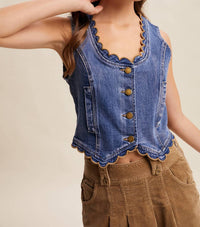 Listicle - Scallop Trim Stretch Denim Vest