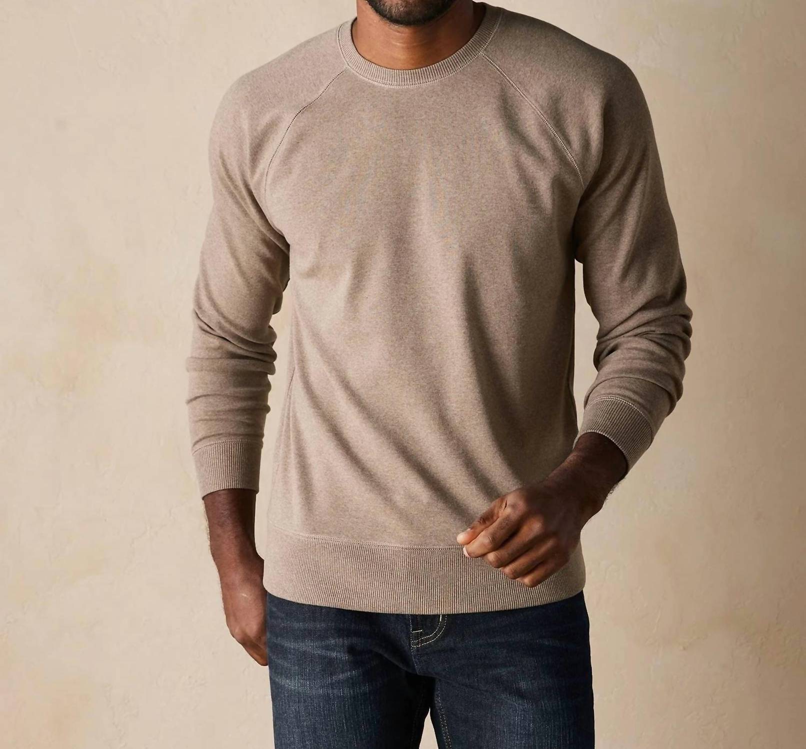 The Normal Brand Puremeso Everyday Crew Top in taupe - men's long sleeve top