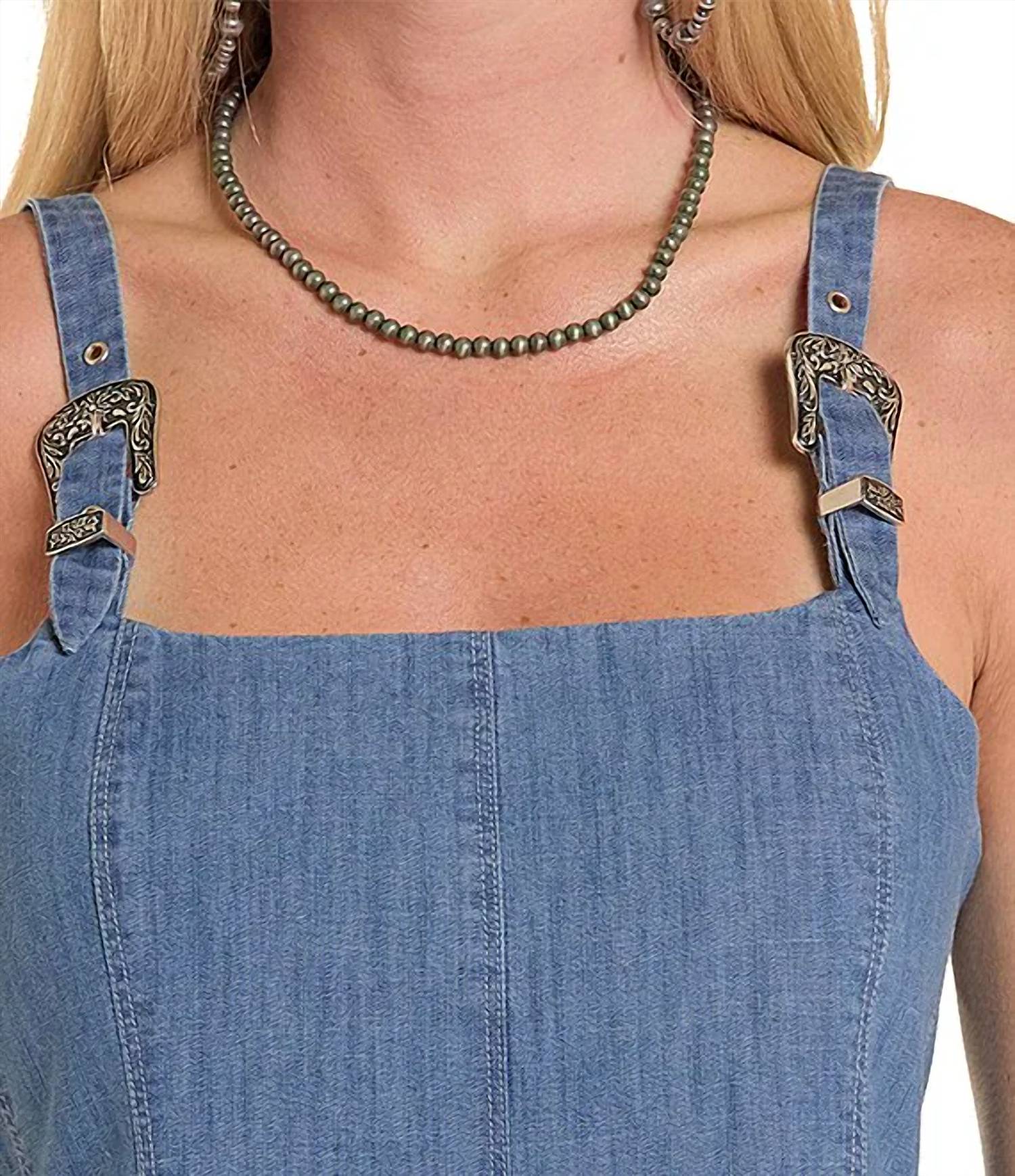 Rock & Roll Denim - Buckle Square Neck Fit-and Flare Denim Dress
