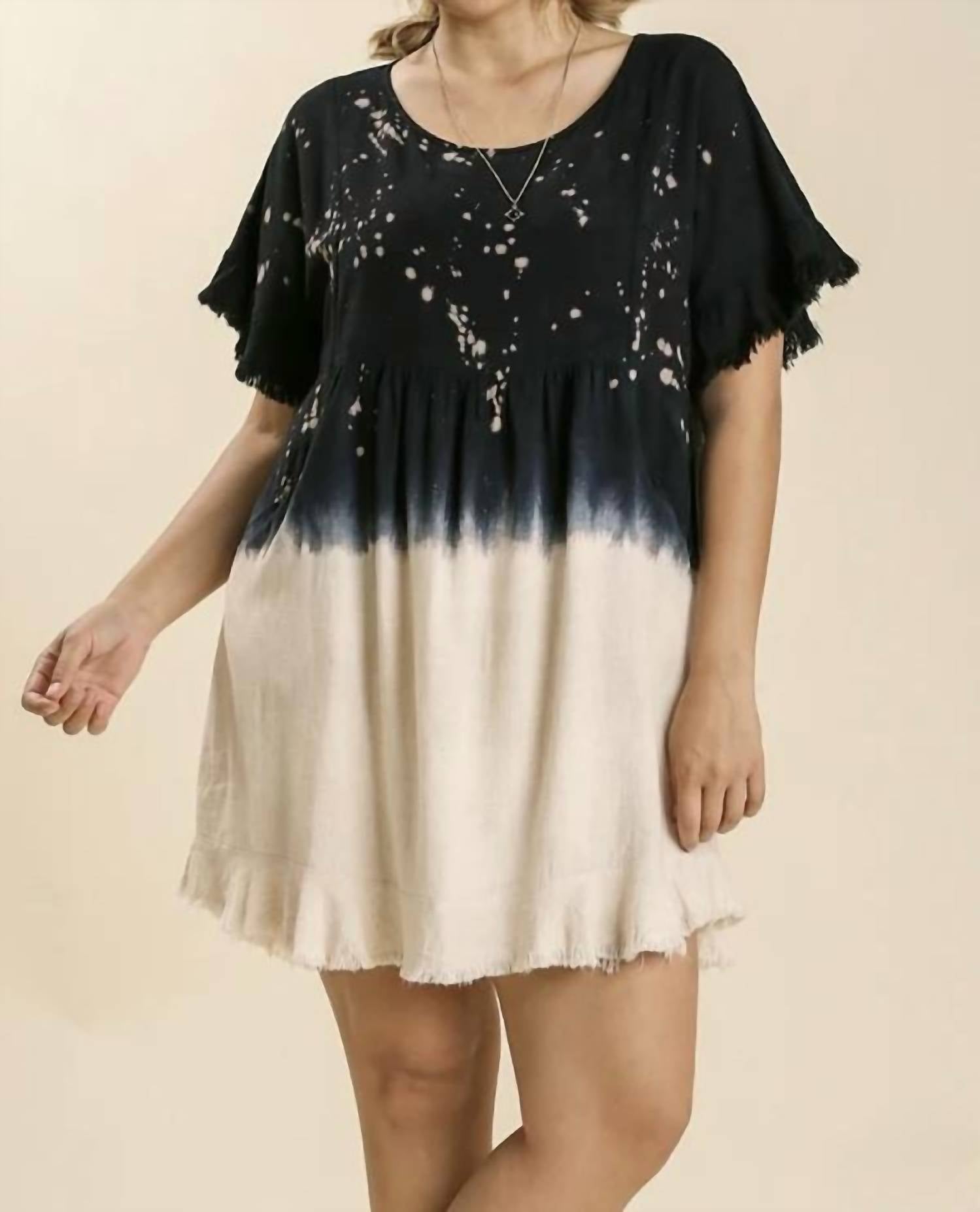 Umgee - Dip Dye Pocket Mini Dress Plus