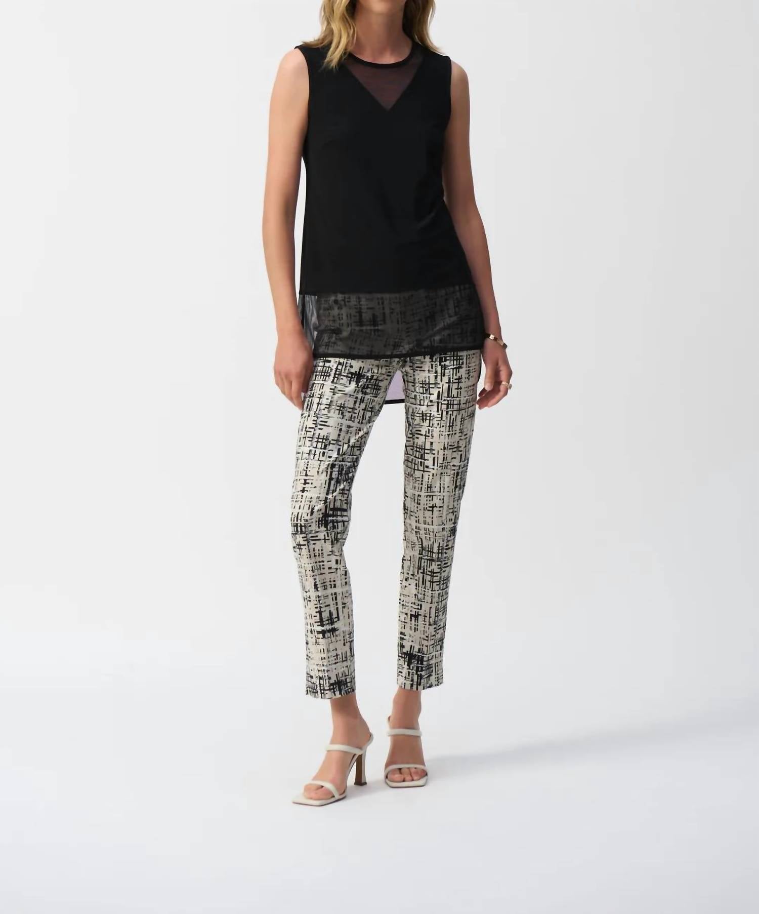 Joseph Ribkoff - Crew Neck Mesh Sleeveless Hi-low Top