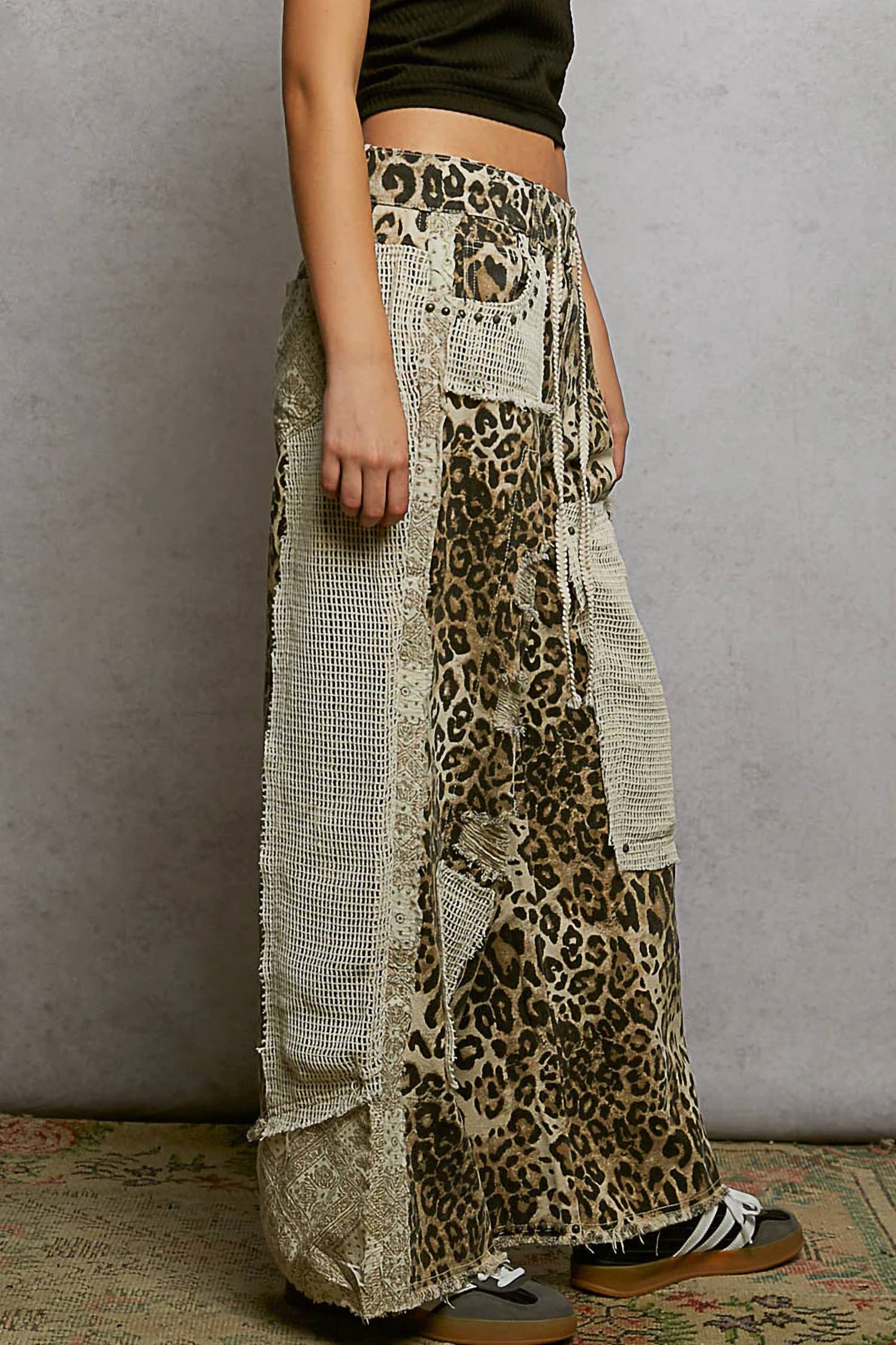 Pol - Patched Wide Leg Denim Pants