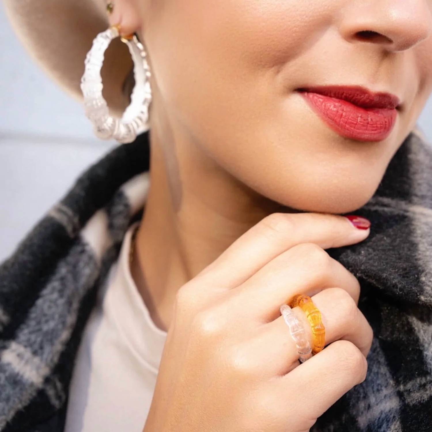Gold & Honey - Women's Bamboo Lucite Rings - Set Of 5