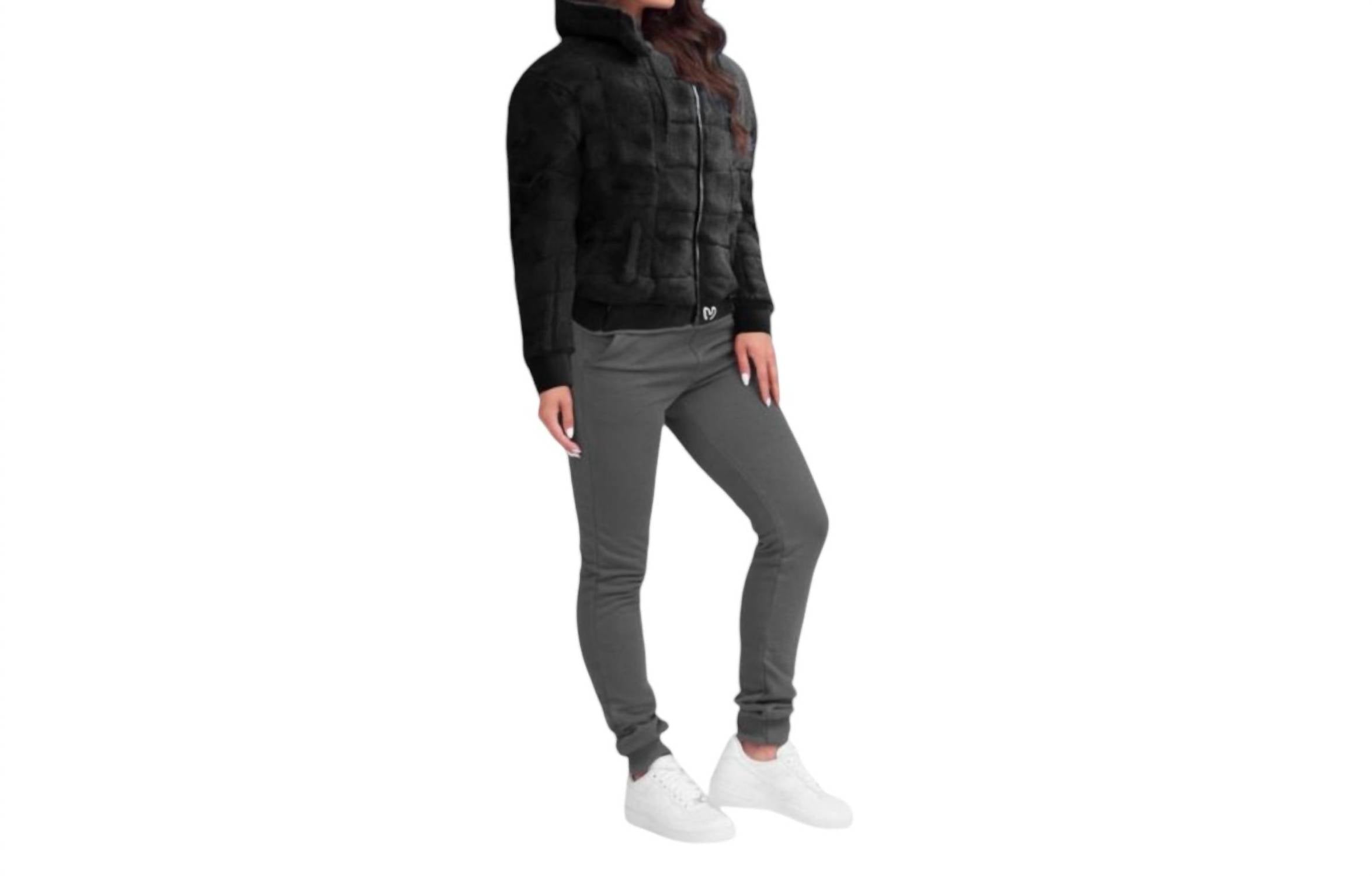 Calmier Unisex - Sensory Weighted Quilted Hoodie Jacket in black - women's top - detail view