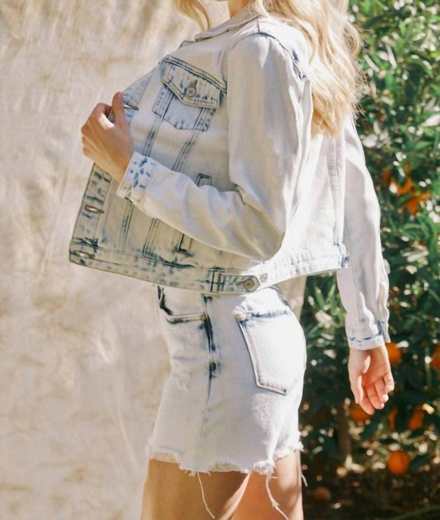 KanCan Classic Trucker Jacket in light stone - women's jacket - alternate view