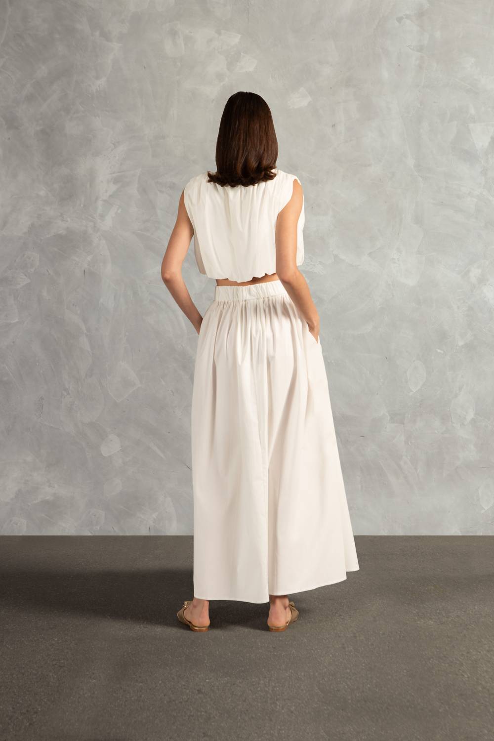 ADRIANA DEGREAS Solid Inamorata Cropped Blouse in off white - women's blouse - detail view