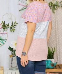 Floral And Leopard Color Block Top - Plus