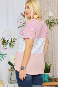Floral And Leopard Color Block Top - Plus
