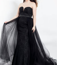 Rachel Allan - Strapless Lace Floral Prom Dress With Overskirt