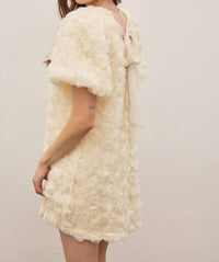 In February - Rose Applique Bubble Sleeved Mini Dress