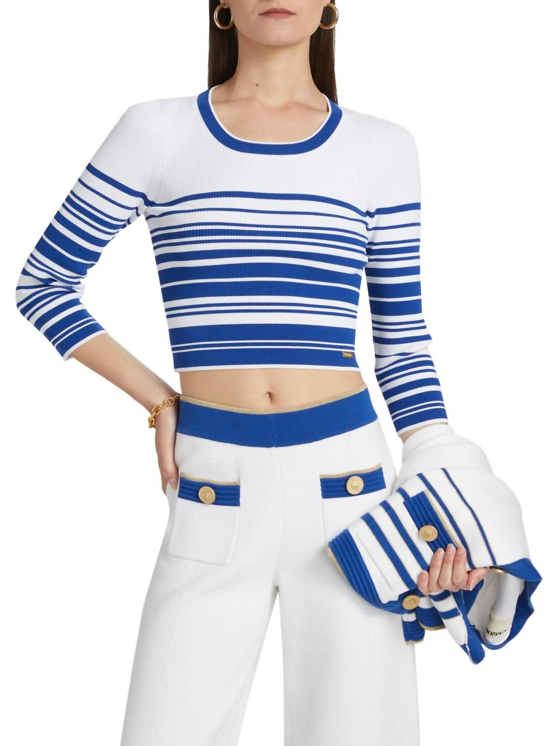 L'Agence - Yukio Striped Cropped Crewneck Top