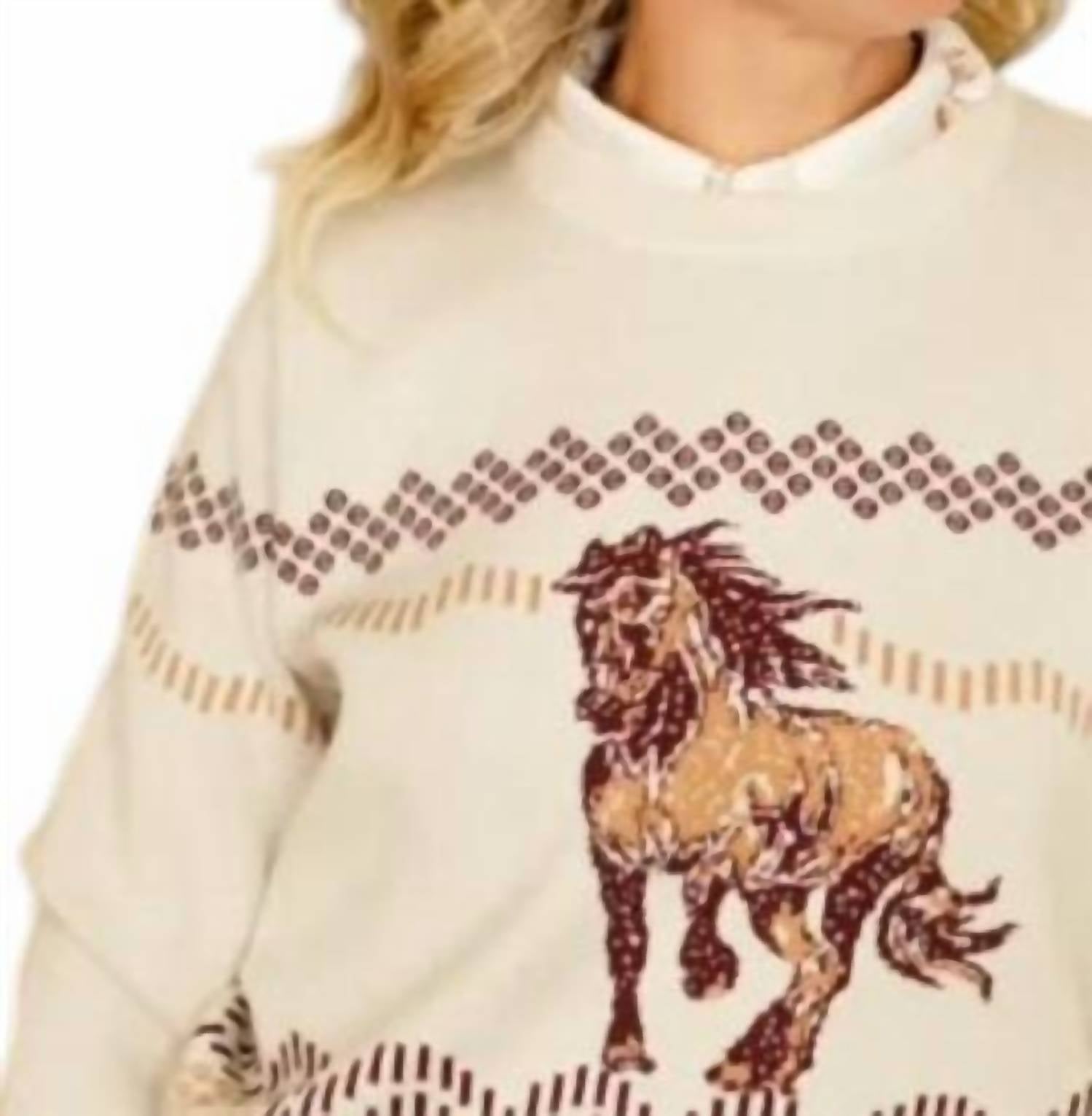 SKIES ARE BLUE Cowgirl Crewneck Sweater in beige - women's sweater - alternate view