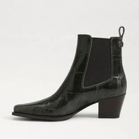 Sam Edelman Women's Ashtyn 2 Ankle Bootie in deep olive croco leather - women's shoe - detail view
