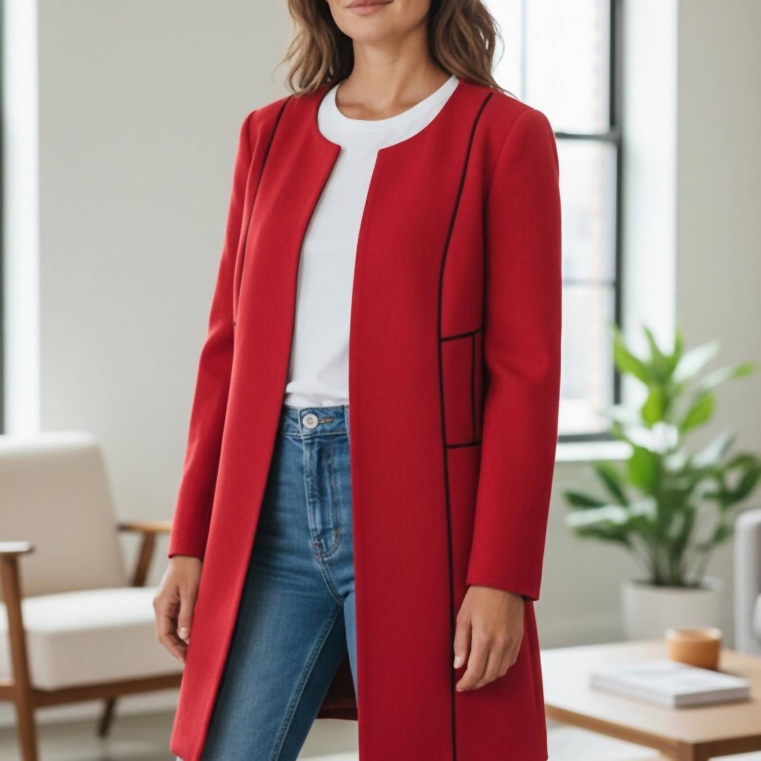 Kasper Women's Long Sleeve Unlined Blazer in red - women's jacket