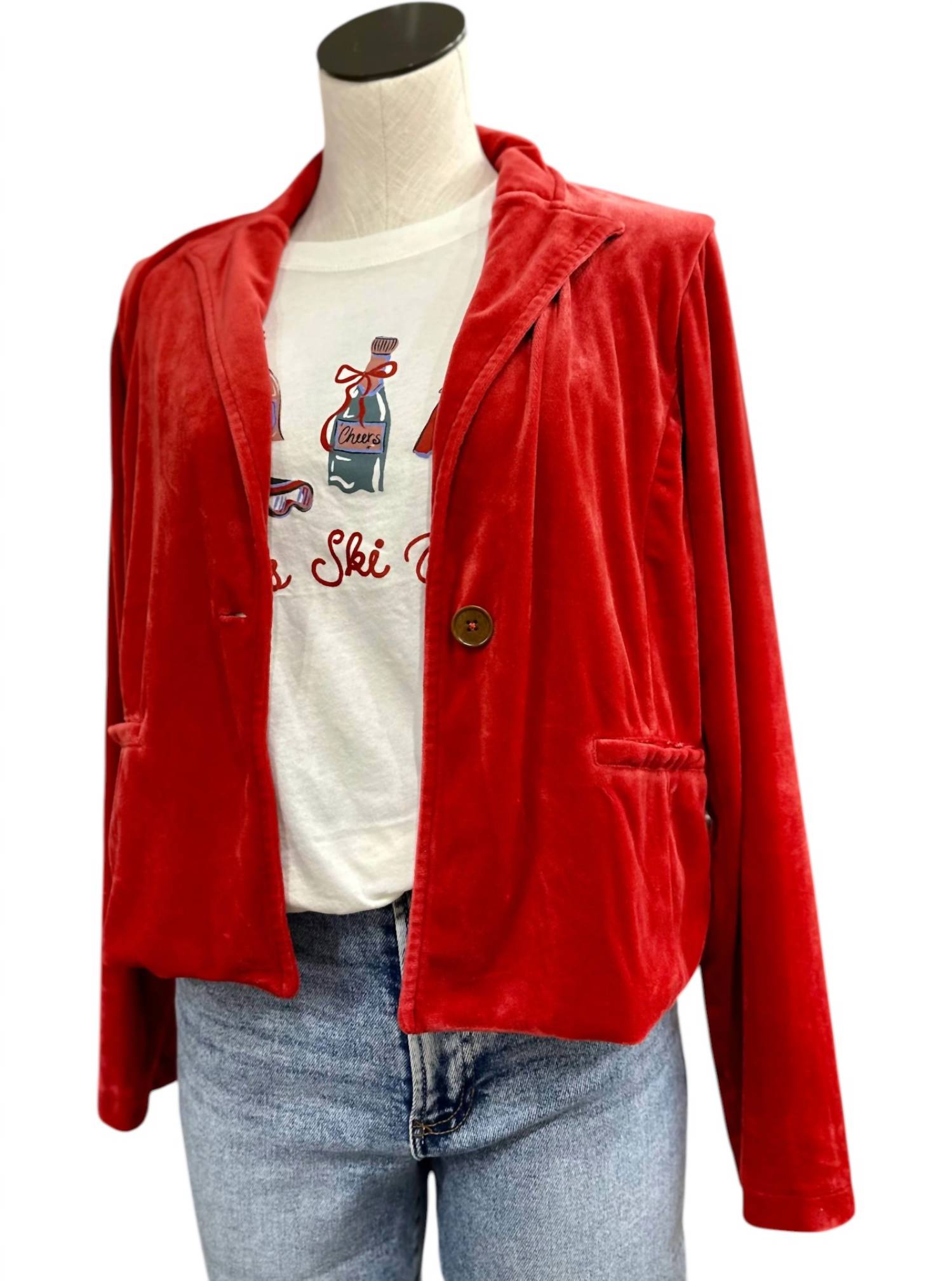 Mododoc - Women's Cropped Velvet Blazer