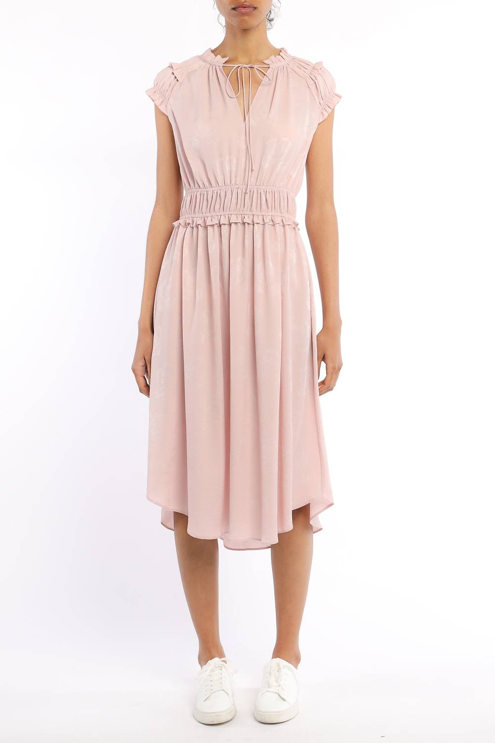 ROSETTE MID LENGTH SMOCKED WAIST DRESS
