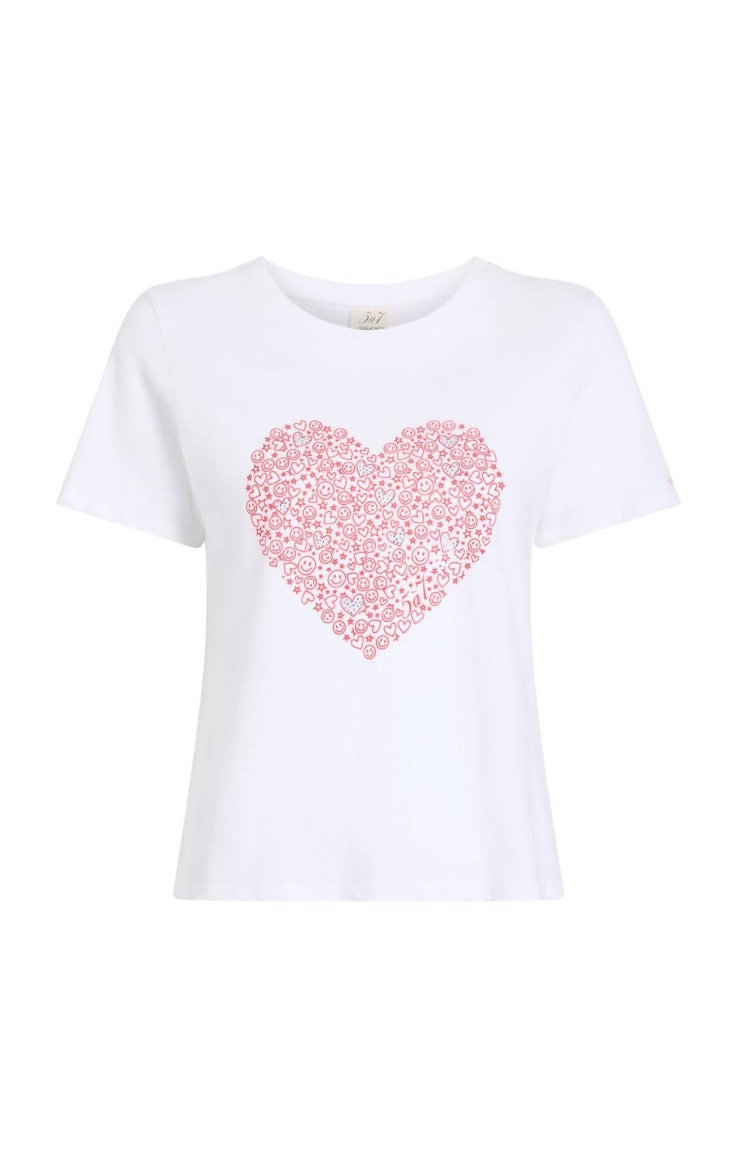cinq a sept Rhinestone Doodle Heart Shrunken Tee in white bisou - women's t-shirt - view 6