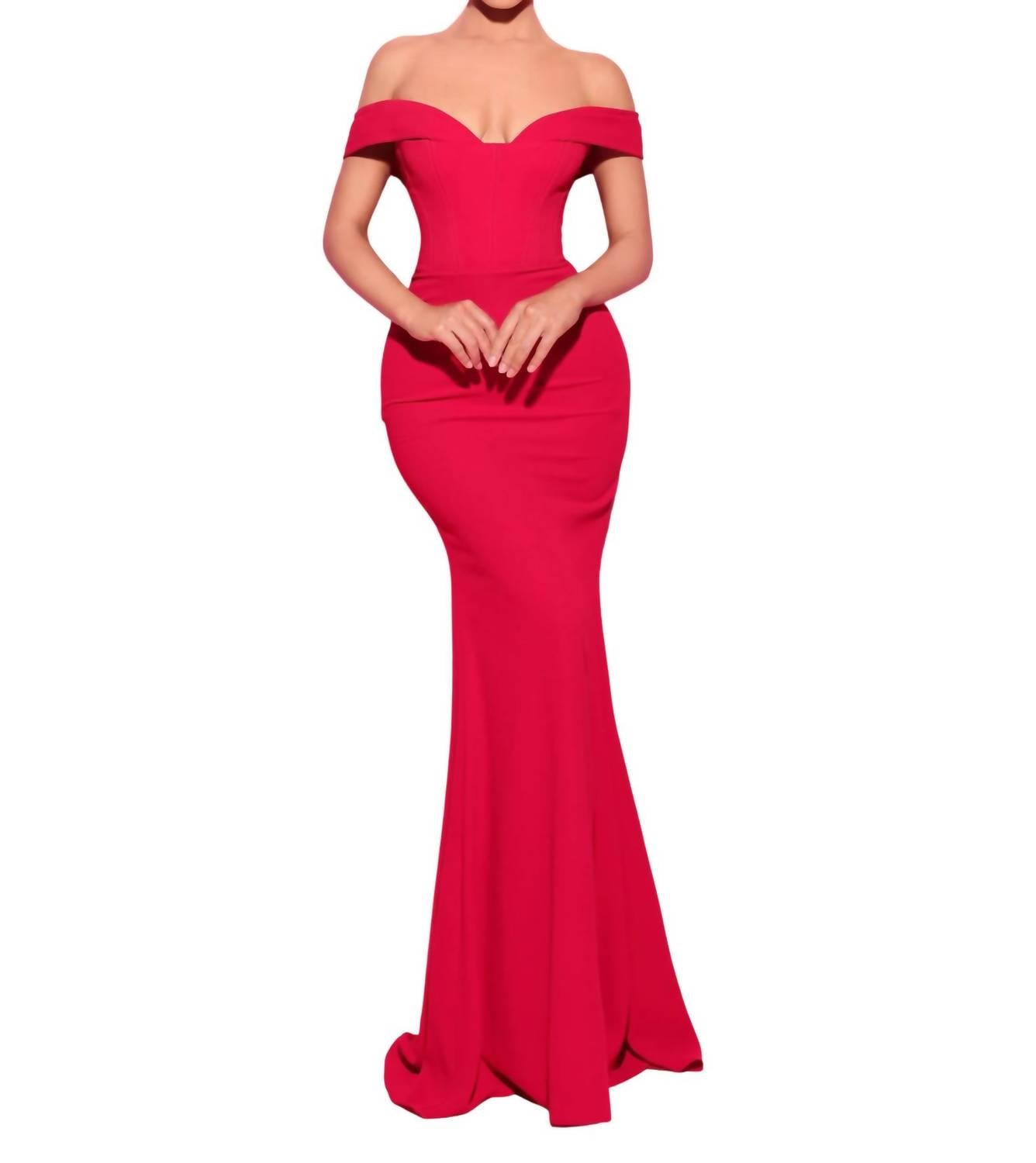 Tarik Ediz Off-shoulder Floor-length Evening Gown in red - women's dress