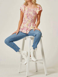 Andree By Unit - Sunshine Confetti Smocked Top With Flutter Sleeves
