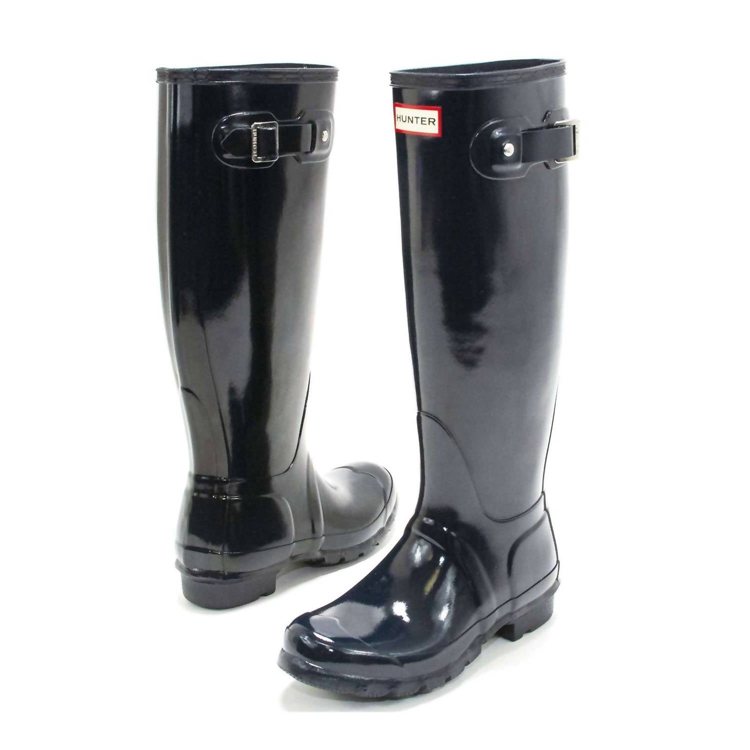 HUNTER Women's Original Tall Gloss Rain Boots in navy - women's shoe - view 5