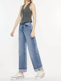 Kancan - Wide Leg Cuffed Jeans
