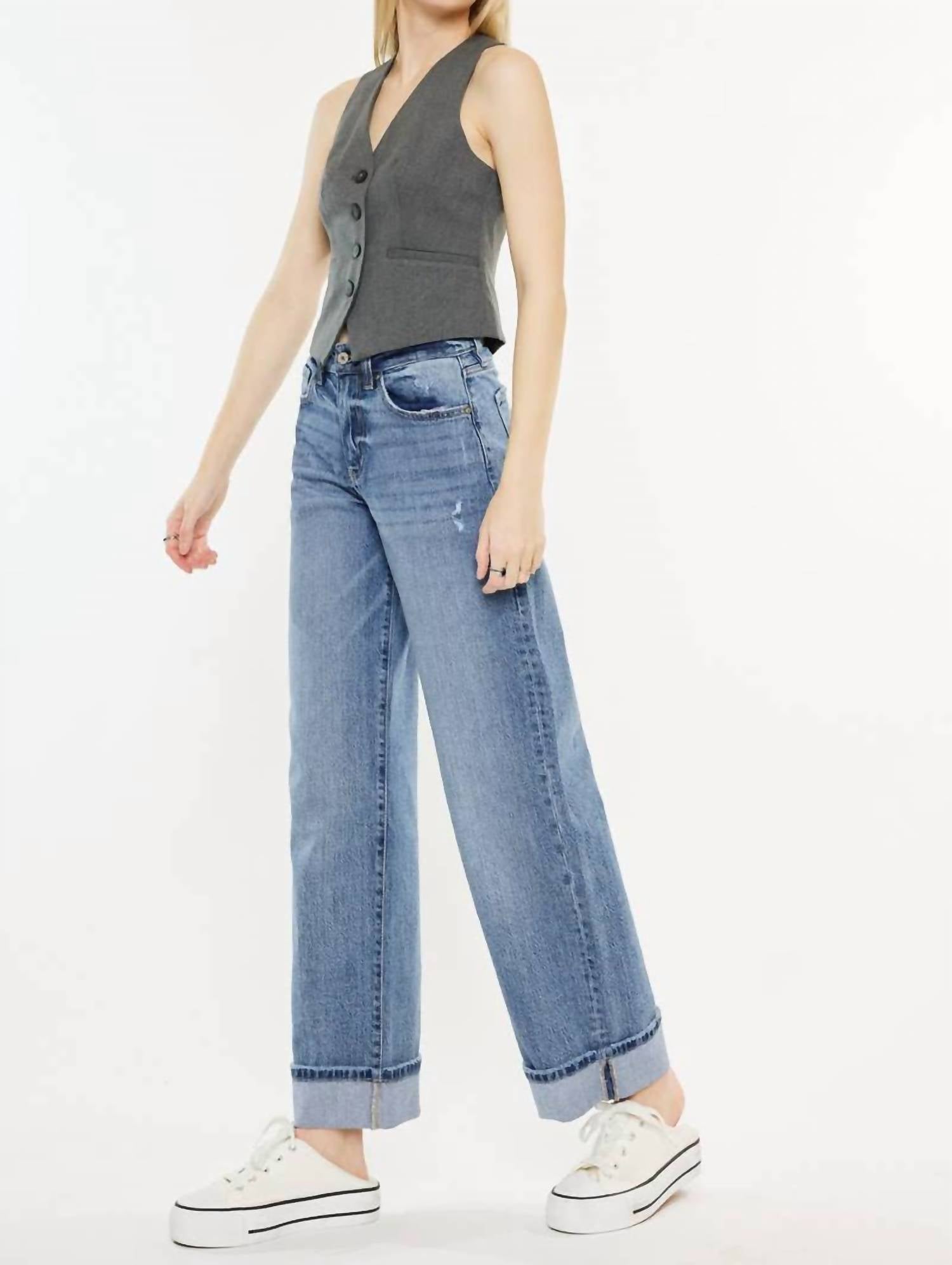 Kancan - Wide Leg Cuffed Jeans