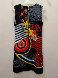 Papillon Women's Floral Kaleidoscope Shift Dress in black yellow red - women's dress - detail view