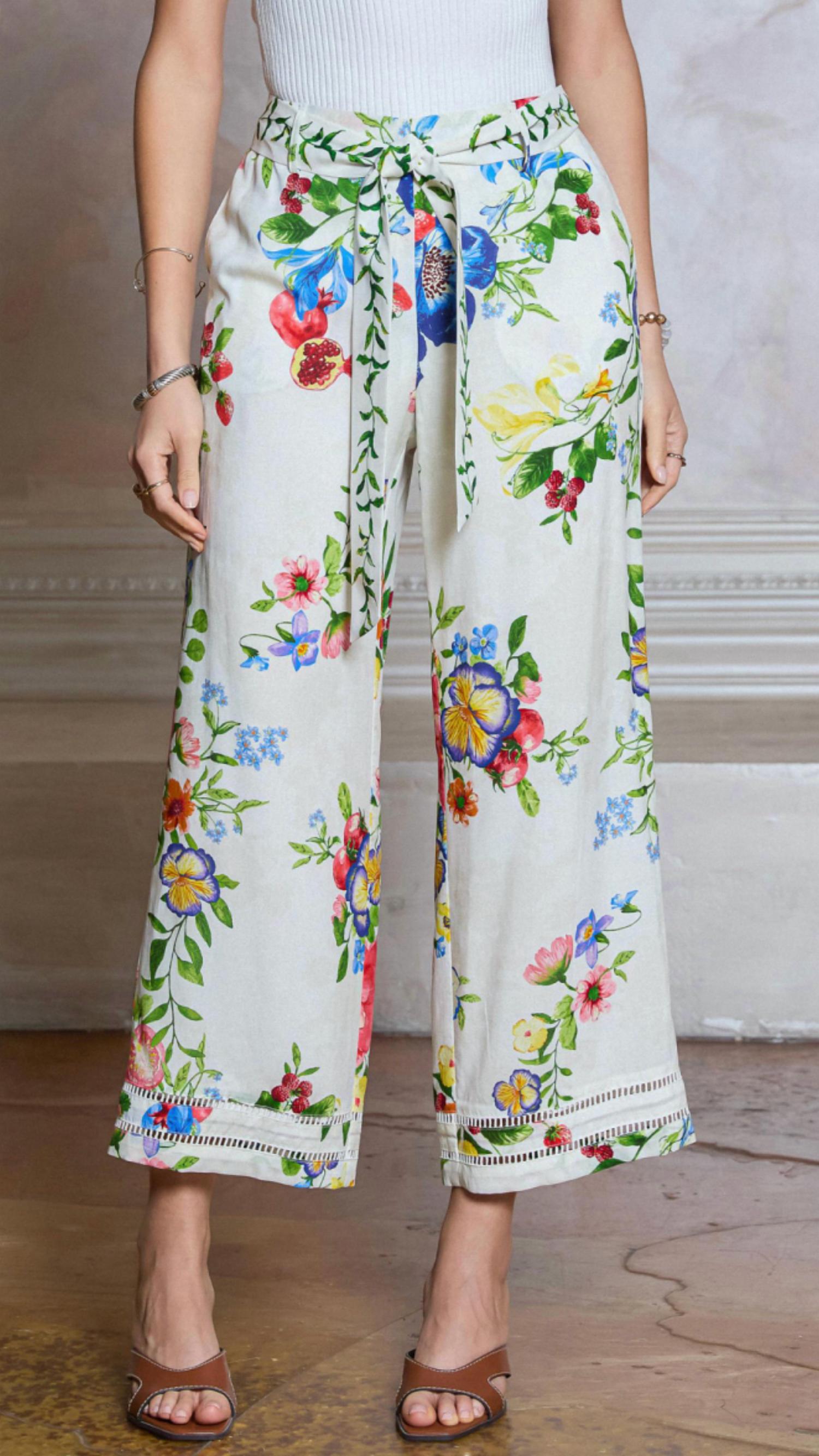 Current Air - Floral And Fruit Printed Pants