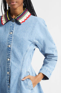 STINE GOYA Collared Coat Mini Dress in denim blue - women's dress - view 4