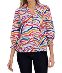Foxcroft - ALEXIS COLORFUL ZEBRA POPOVER TOP