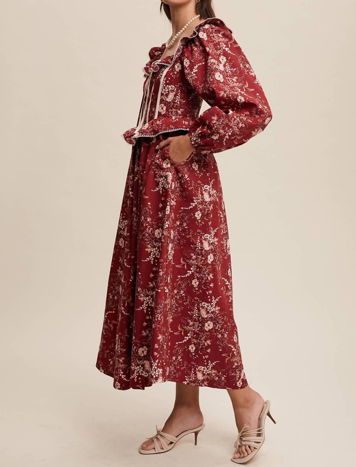 Listicle - Floral Corset Ruffle Midi Dress