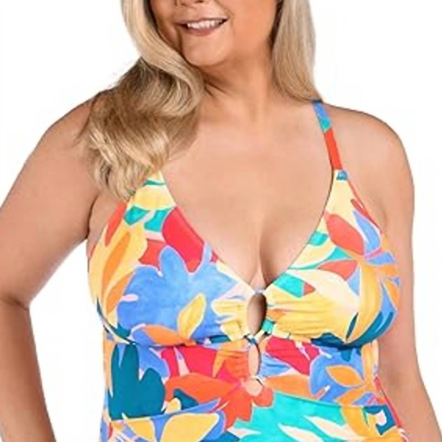 La Blanca Floral Resort One Piece Swimsuit - Plus in blue orange tropical - women's swimwear - alternate view