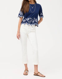Johnny Was ADDELINE ELBOW SLEEVE TEE in navy - women's t-shirt - detail view