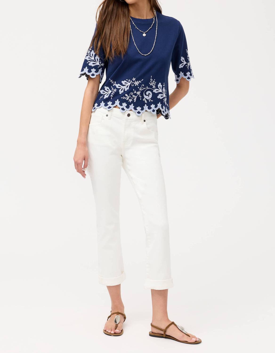 Johnny Was ADDELINE ELBOW SLEEVE TEE in navy - women's t-shirt - detail view