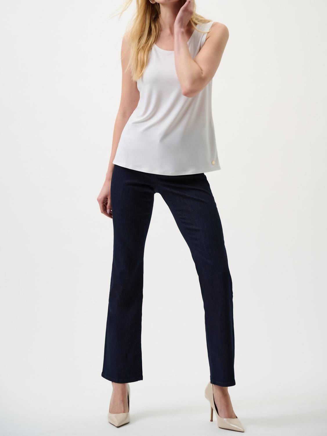 Joseph Ribkoff Brooke Classic Bootcut Stretch Jeans in dark denim blue - women's jeans - detail view