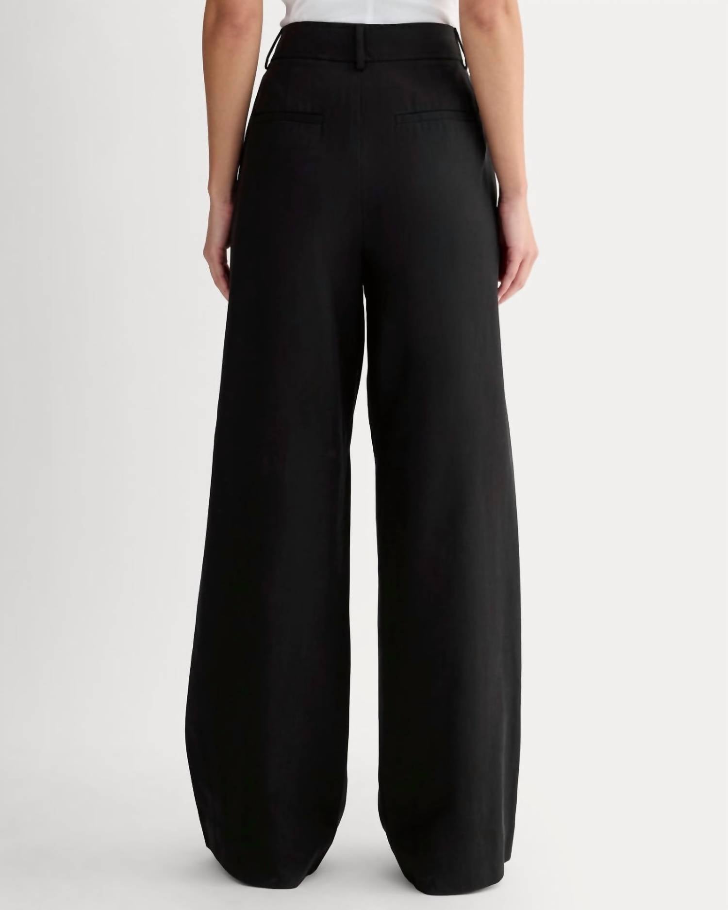 Everlane Way High Drape Pleated Pants in buttersmooth black - women's pants - detail view