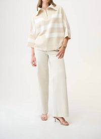 Joseph Ribkoff Striped Zipper Casual Top in birch melange winter white - women's blouse - alternate view