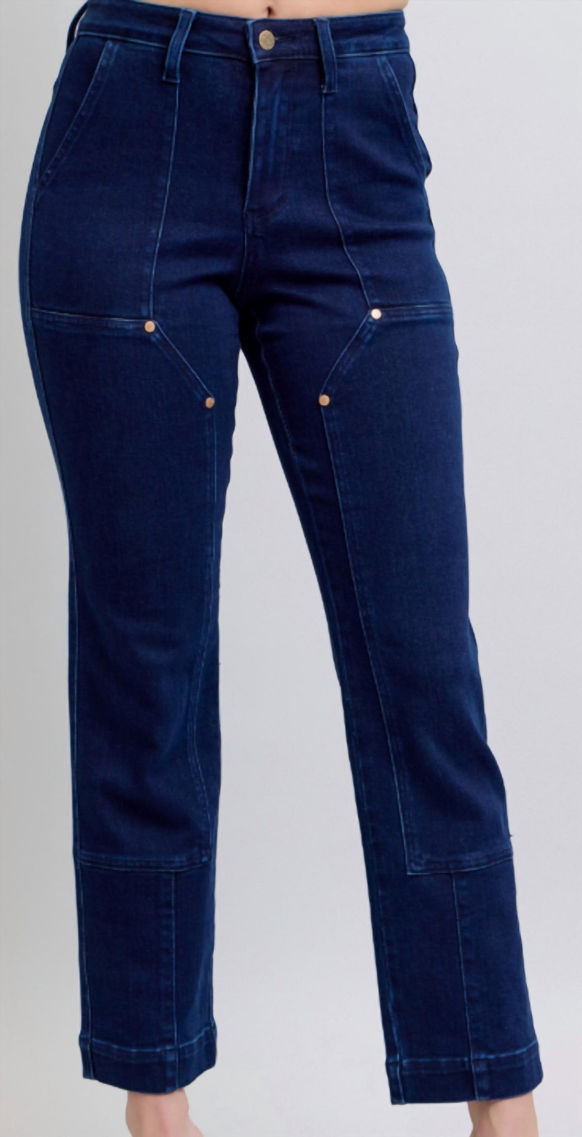 Judy Blue - High Waisted Work Wear Knee Patch Straight Jeans