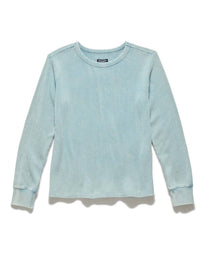Flags & Anthem Fayston Waffle Crew Top in mineral blue - women's sweater - detail view