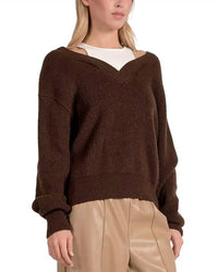 Elan - Deep V-neck Sweater With Attached Tank