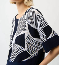 Joseph Ribkoff - Silky Knit Geometric Print Asymmetrical Cocoon Top
