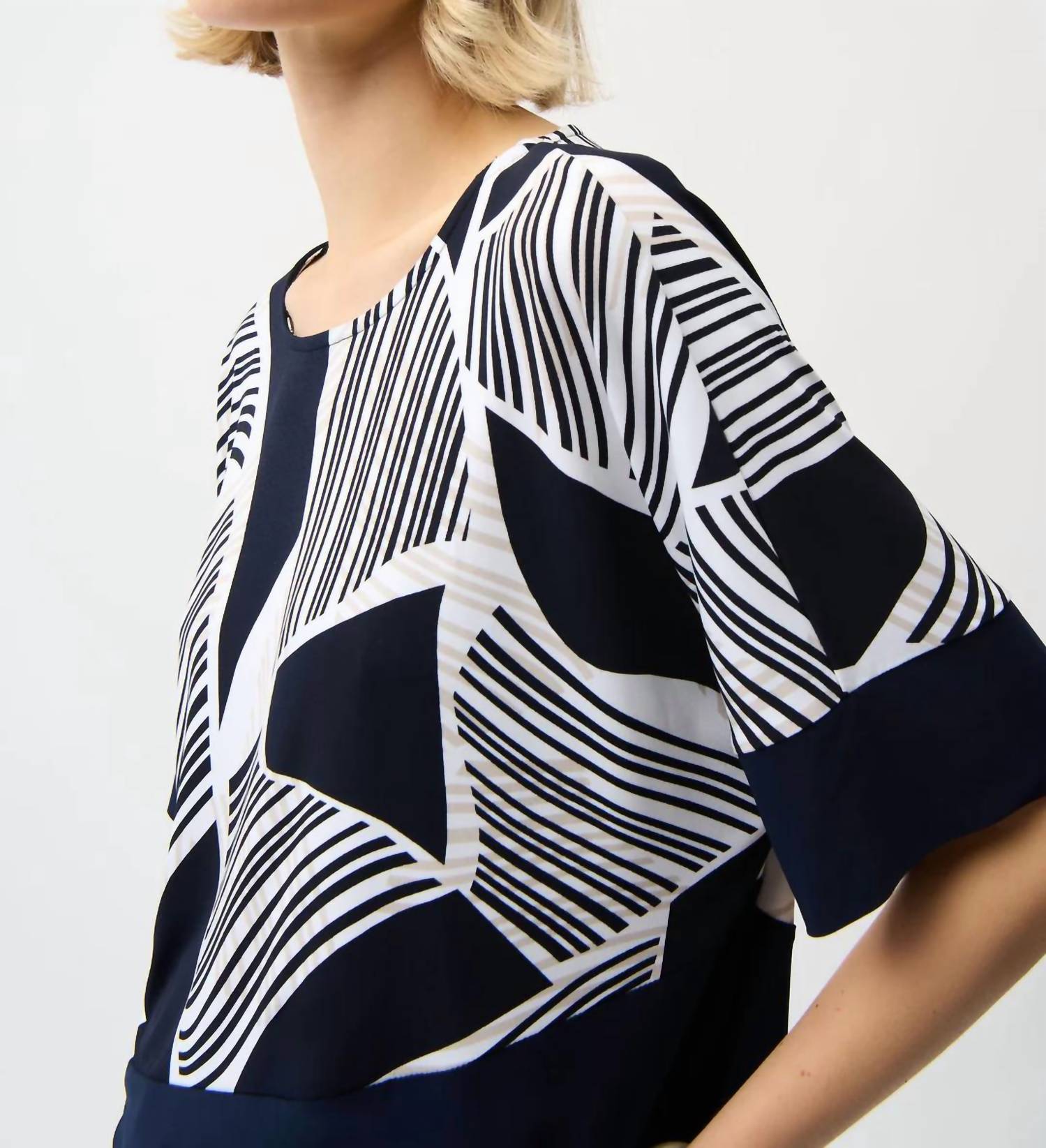 Joseph Ribkoff - Silky Knit Geometric Print Asymmetrical Cocoon Top