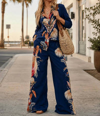Little Secret Of Mine - Tropical Leaf Wide Leg Pant Set