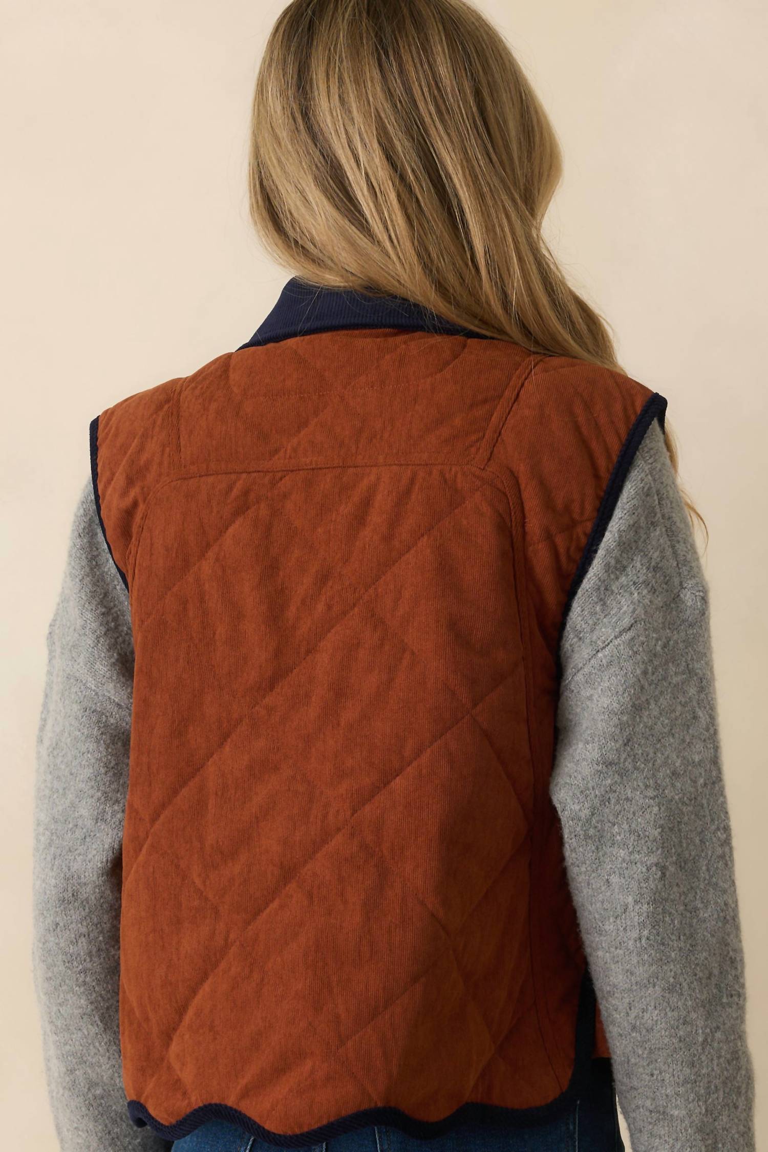entro Collared Button Up Vest in chestnut - women's jacket - alternate view
