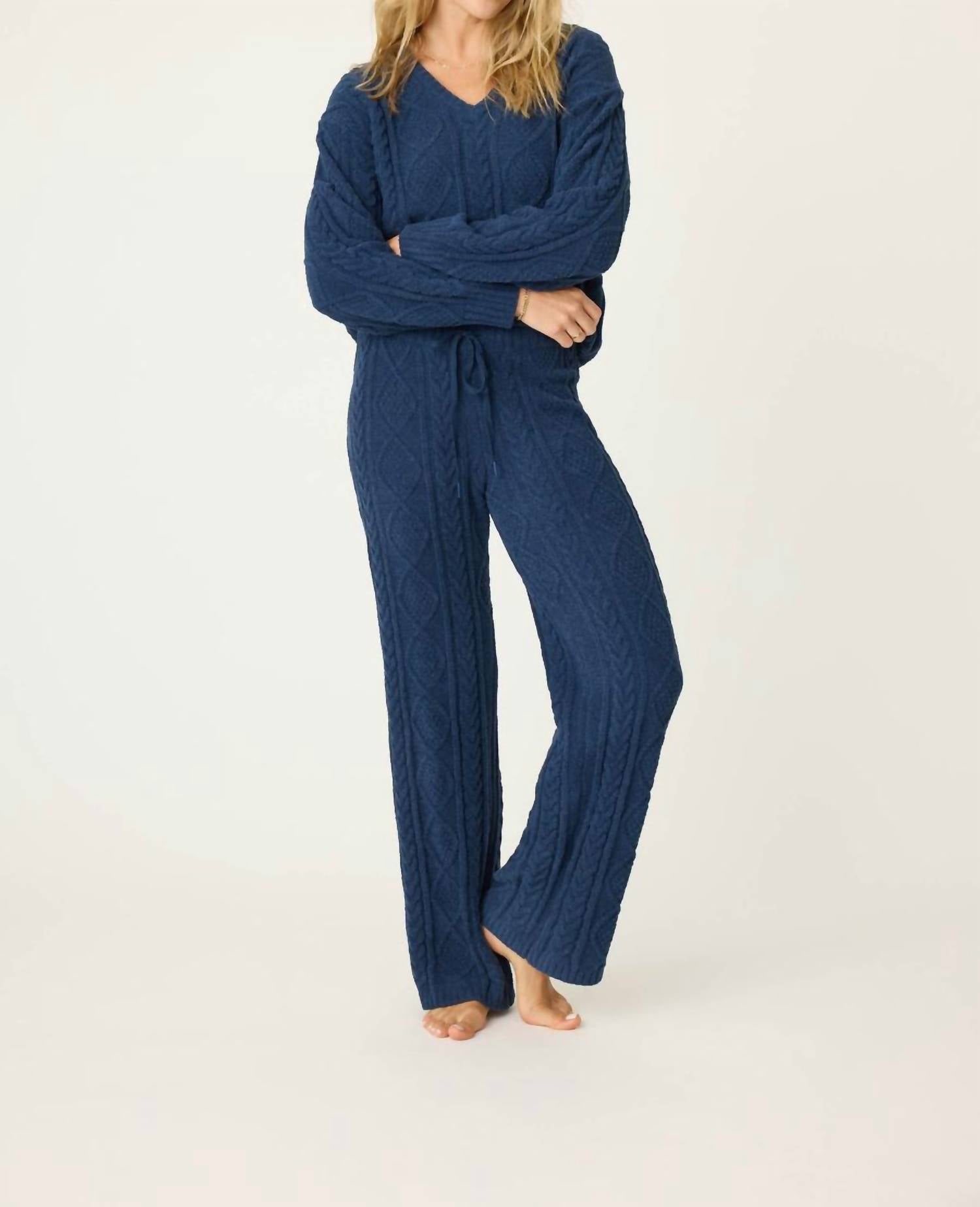 PJ Salvage Midnight Cozy Cable Pants in midnight navy - women's pants - view 4
