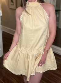 2.7 August Apparel - English Factory Halter Flower Detail Mini Dress
