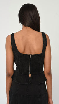 LOVE THE LABEL Romeo Sleeveless Top in midnight denim - women's shirt - detail view