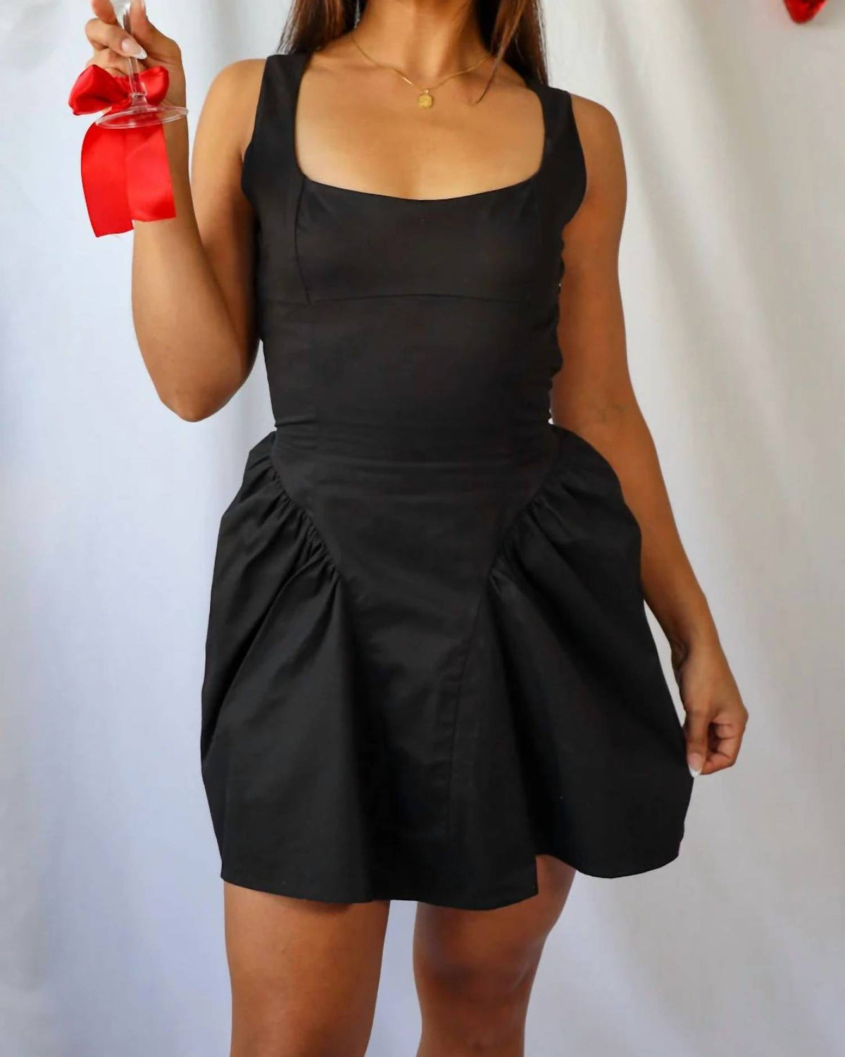 Bailey Rose - Lace Up Back Puff Skirt Mini Dress