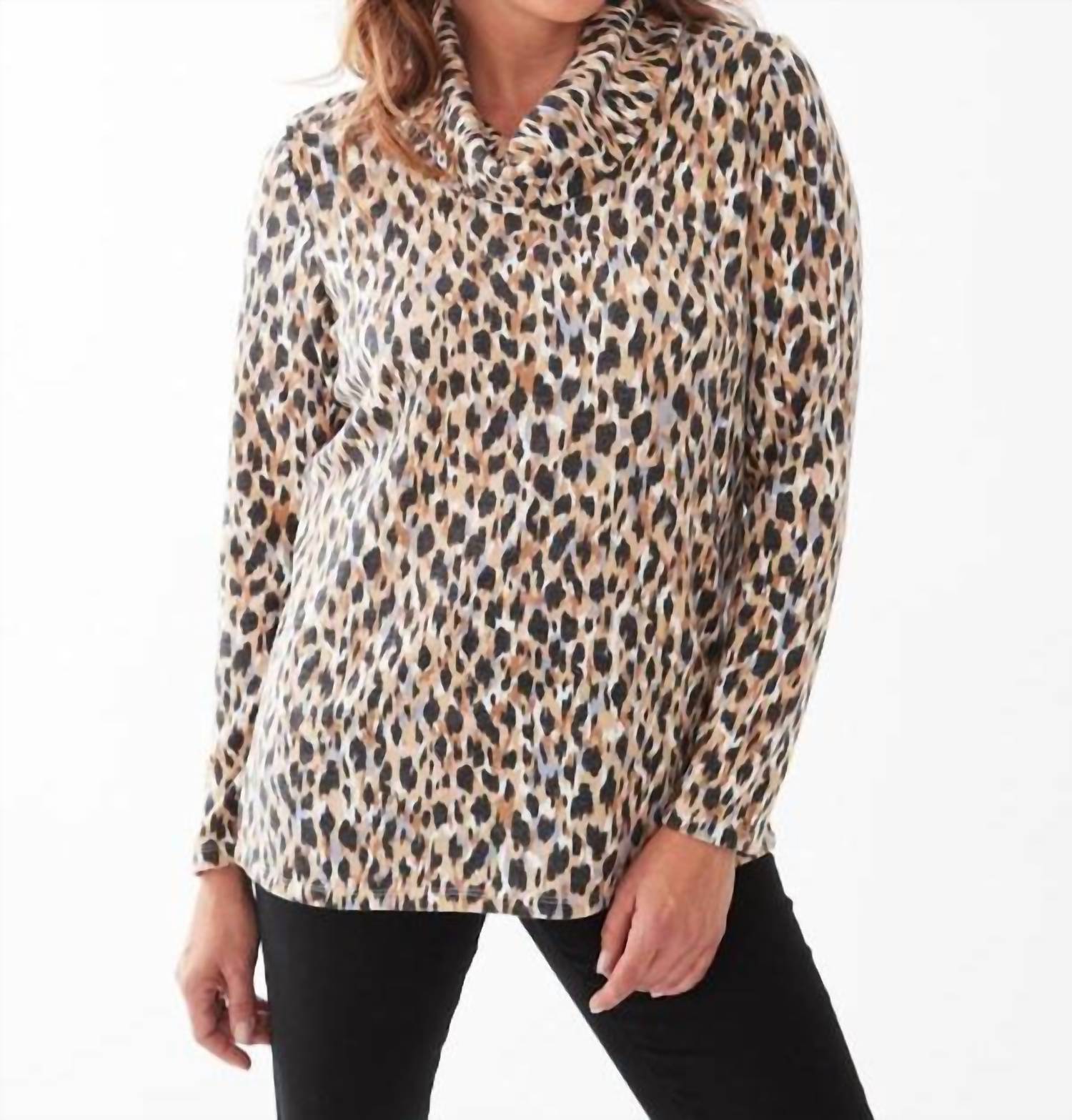 FDJ Cowlneck Long Sleeve Printed Top in indi abstract - women's blouse