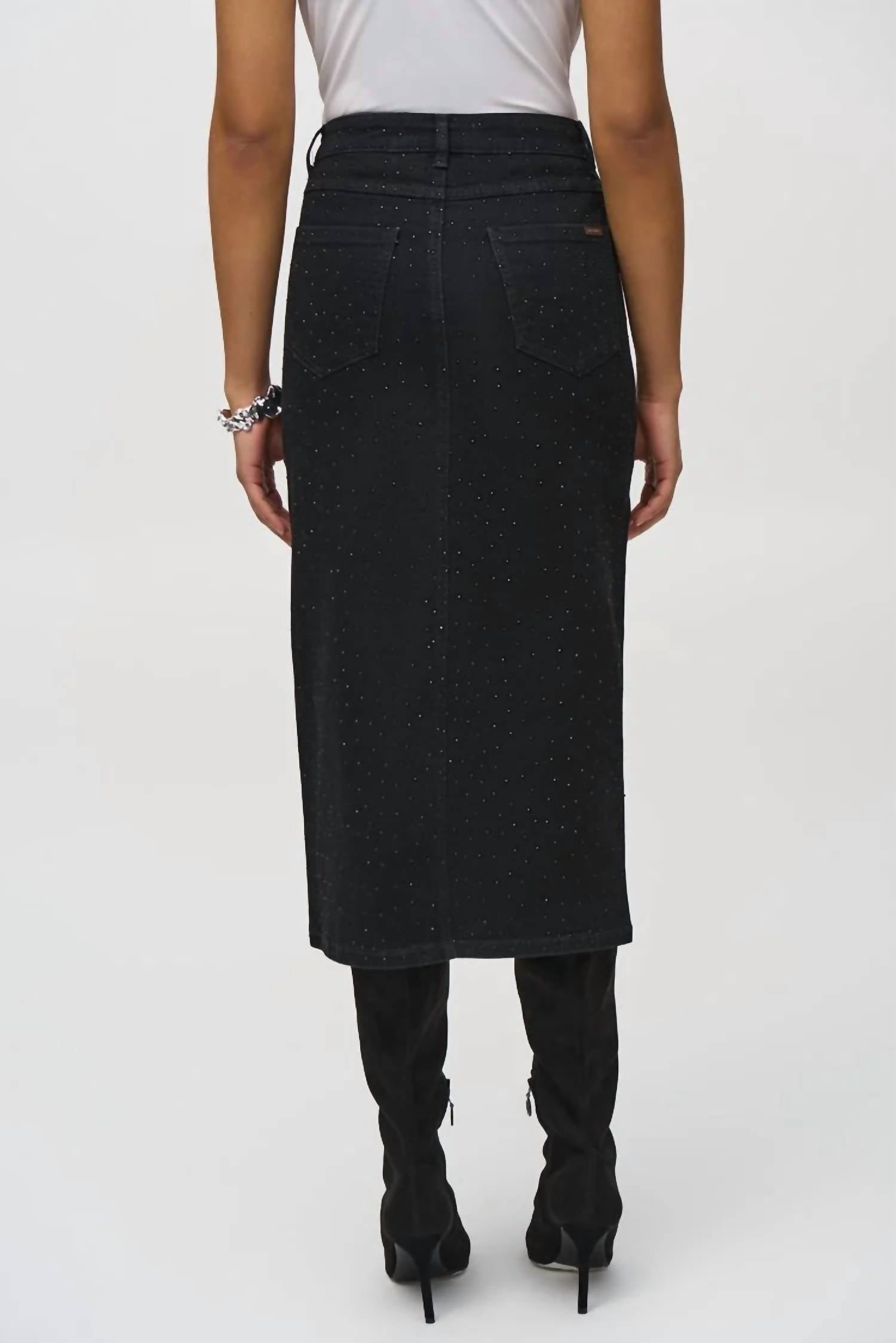 Joseph Ribkoff - Classic Denim Pencil Skirt W/ Rhinestones